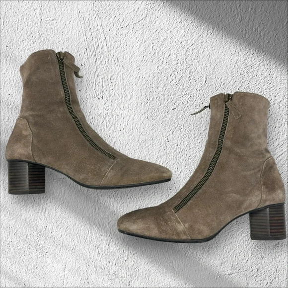 Homers Taupe Suede Leather Double Zip Booties  US‎ 7 1/2 EU 37 1/2 Spain Artisan - Picture 1 of 16